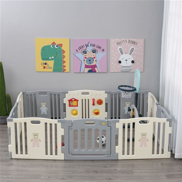 Qaba 61.5-in X 63-in 10-Panel Children Safety Gate Playpen with Kids Activity Center Fence