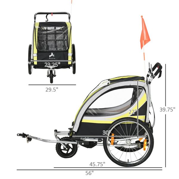 Aosom Yellow 2-in-1 Child Bike Trailer/Stroller