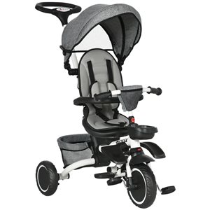 Aosom Grey 6-in-1 Toddler Tricycle with Rotatable Seat