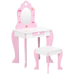 Qaba Kids Vanity Table and Chair Set with Drawer