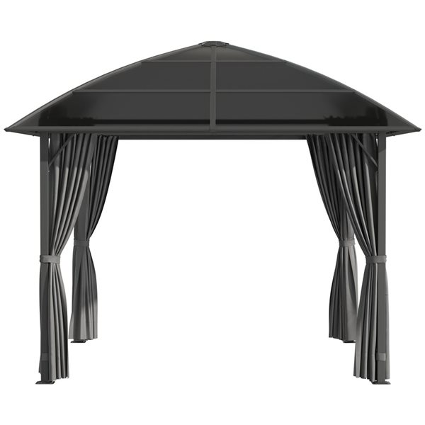 Outsunny 10-ft x 10-ft Black/Dark Grey Metal Square Gazebo with Polycarbonate Roof and Curtains