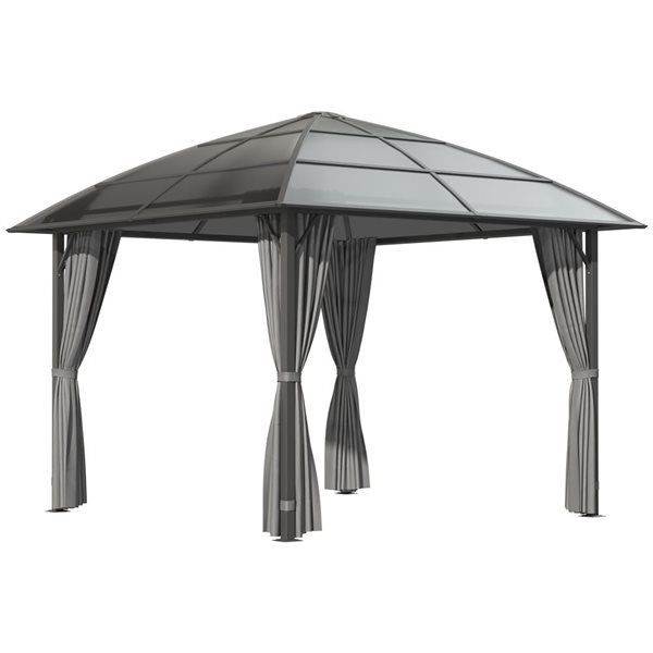 Outsunny 10-ft x 10-ft Black/Dark Grey Metal Square Gazebo with Polycarbonate Roof and Curtains