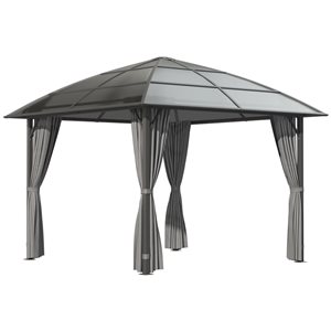 Abri-soleil carré Outsunny en métal noir/gris de 10 pi x 10 pi avec toit en polycarbonate et rideaux