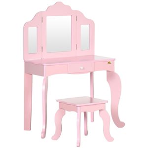 Bureau de maquillage rose pour enfants Qaba avec miroirs et tiroir
