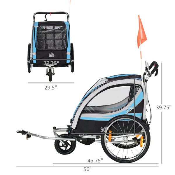 Aosom Blue 2 in 1 Child Bike Trailer Stroller 440 026BU RONA