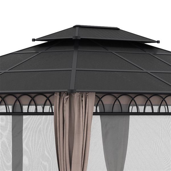 Outsunny 12-ft x 10-ft Black/Grey/Khaki Metal Gazebo with Curtains and Polycarbonate Roof