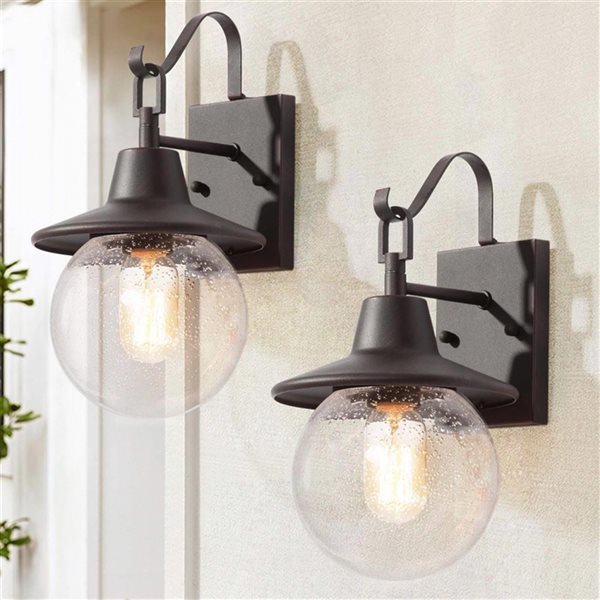 LNC Pavilion 2-Pack 12.5-in H Bronze Modern Globe Outdoor Wall Light