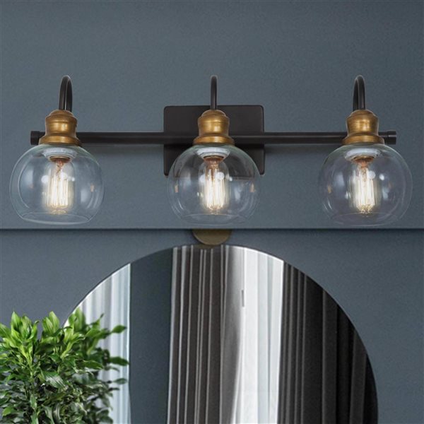 LNC Charm 3-Light  Bronze Antiue Gold and Black Modern Bathroom Vanity Light