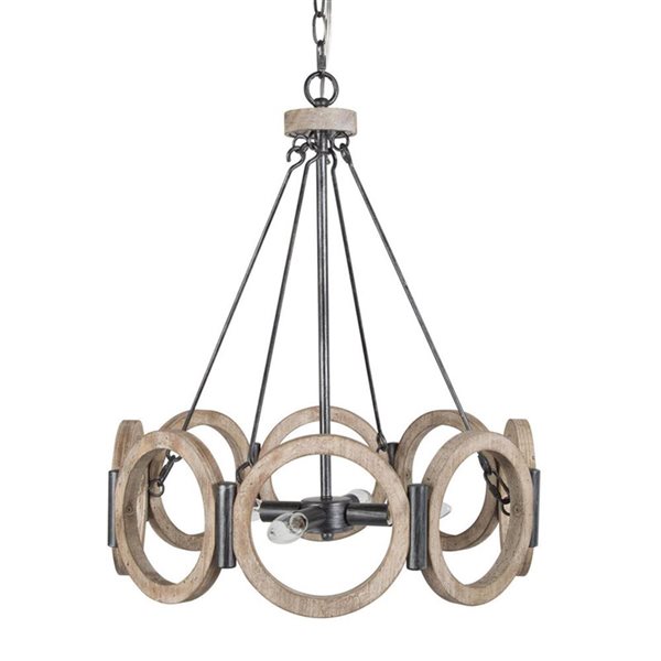 LNC Quaint 4-Light Distressed Brown and Brushed Black Drum Farmhouse Chandelier