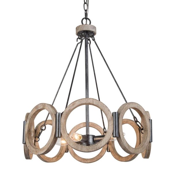 LNC Quaint 4-Light Distressed Brown and Brushed Black Drum Farmhouse Chandelier