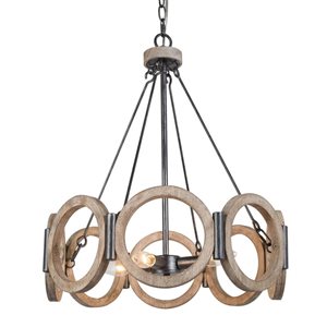 LNC Quaint 4-Light Distressed Brown and Brushed Black Drum Farmhouse Chandelier