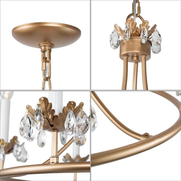 LNC Barbados 6-Light Matte Gold Modern/Contemporary Crystal Candle Chandelier