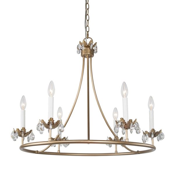 LNC Barbados 6-Light Matte Gold Modern/Contemporary Crystal Candle Chandelier