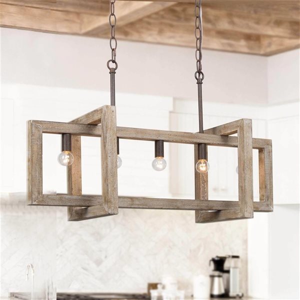 LNC Quaint 5-Light Distressed Brown and Bronze Large Linear Farmhouse Chandelier