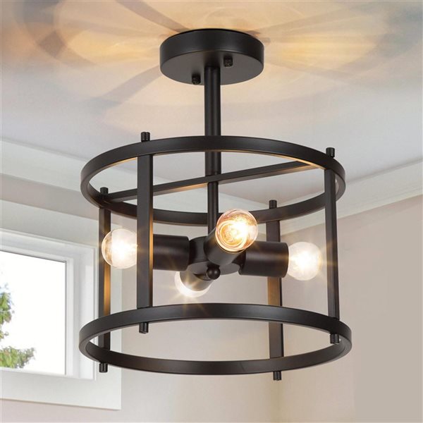 LNC 12-in Black Modern/Contemporary LED Semi-Flush Mount Light