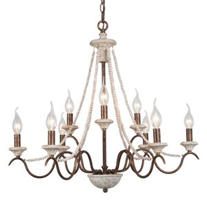 LNC Royal 9-Light Mottled Gold and White Beads French Country/Cottage Chandelier