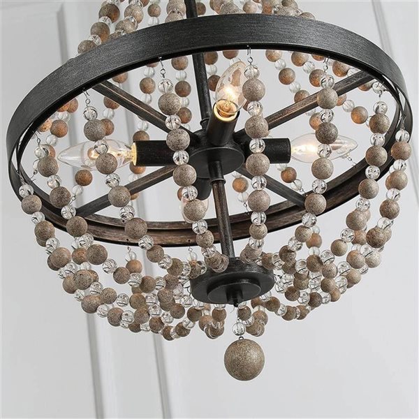 LNC Mocha 4-Light Brushed Black Silver Bohemian/Global Beaded Chandelier