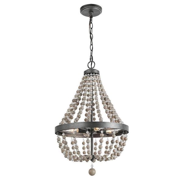 LNC Mocha 4-Light Brushed Black Silver Bohemian/Global Beaded Chandelier