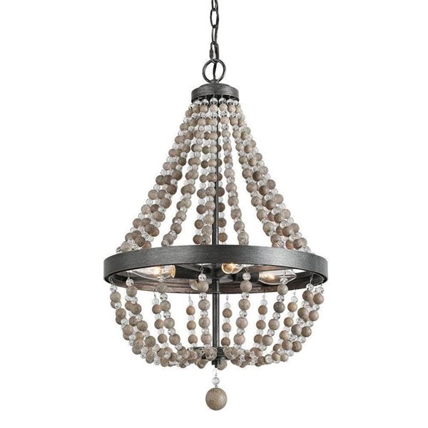 LNC Mocha 4-Light Brushed Black Silver Bohemian/Global Beaded Chandelier