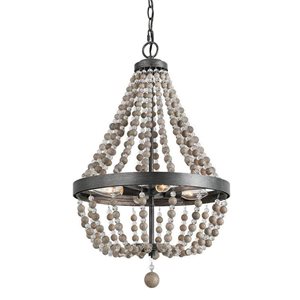 LNC Mocha 4-Light Brushed Black Silver Bohemian/Global Beaded Chandelier