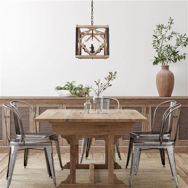 LNC Quaint 4-Light Distressed Wood and Bronze Farmhouse Kitchen Island Light