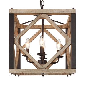 LNC Quaint 4-Light Distressed Wood and Bronze Farmhouse Kitchen Island Light