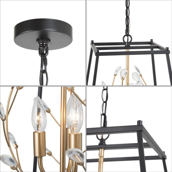 LNC Twinkle 3-Light Matte Black and Gold Modern/Contemporary Crystal Chandelier