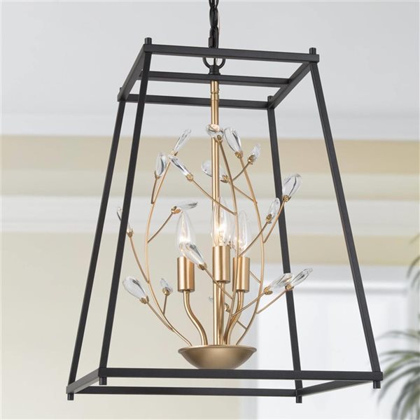 LNC Twinkle 3-Light Matte Black and Gold Modern/Contemporary Crystal Chandelier