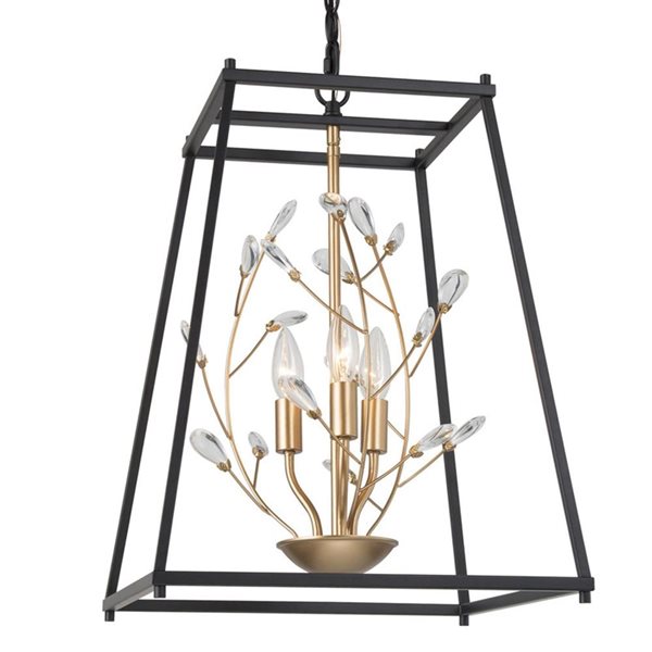 LNC Twinkle 3-Light Matte Black and Gold Modern/Contemporary Crystal Chandelier