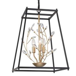 LNC Twinkle 3-Light Matte Black and Gold Modern/Contemporary Crystal Chandelier