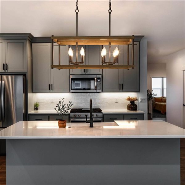 LNC Chet III Matte Black Farmhouse Linear Kitchen Island Light