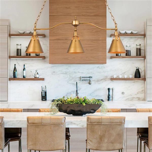 LNC Darren 3-Light Antique Gold Modern Kitchen Island Light