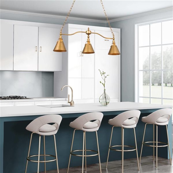 LNC Darren 3-Light Antique Gold Modern Kitchen Island Light