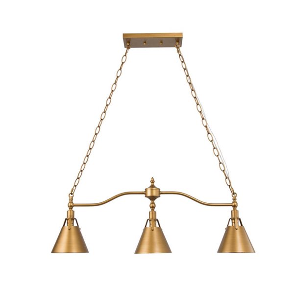 LNC Darren 3-Light Antique Gold Modern Kitchen Island Light