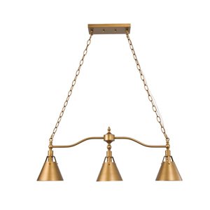 LNC Darren 3-Light Antique Gold Modern Kitchen Island Light