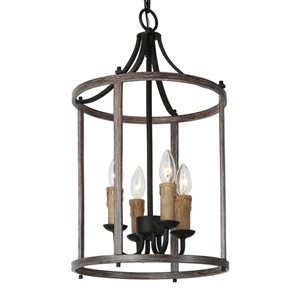 LNC Ribbon 4-Light Matte Black and Wood Tone Farmhouse Kitchen Island Light