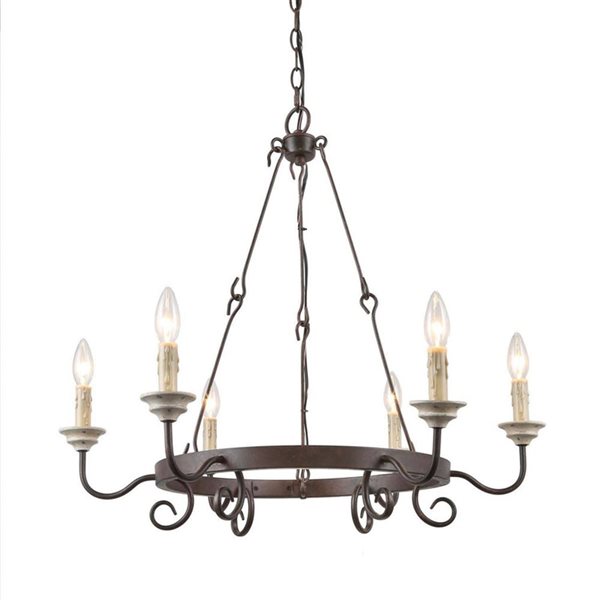 LNC Miller 6-Light Bronze and Faux White Candle Wagon Wheel Chandelier