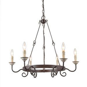 LNC Miller 6-Light Bronze and Faux White Candle Wagon Wheel Chandelier