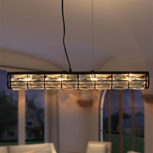 LNC Ballet 4-Light Matte Black and Crystal Modern Linear Kitchen Island Light