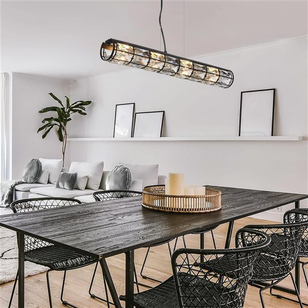 LNC Ballet 4-Light Matte Black and Crystal Modern Linear Kitchen Island Light