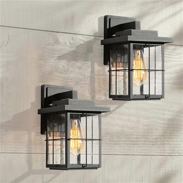 LNC 2-Pack 2-Light 11-in Black Outdoor Wall Light