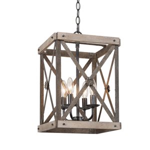 LNC Lauis 4-Light Balck and Grey Wood Farmhouse Kitchen Island Light