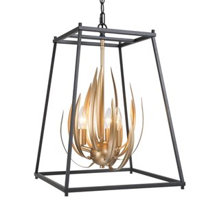 LNC Mania 3-Light Matte Black and Gold Modern/Contemporary Cage Chandelier