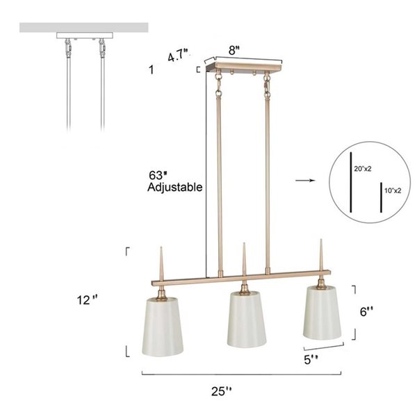 LNC Trend 3-Light Gold Modern Linear Kitchen Island Light