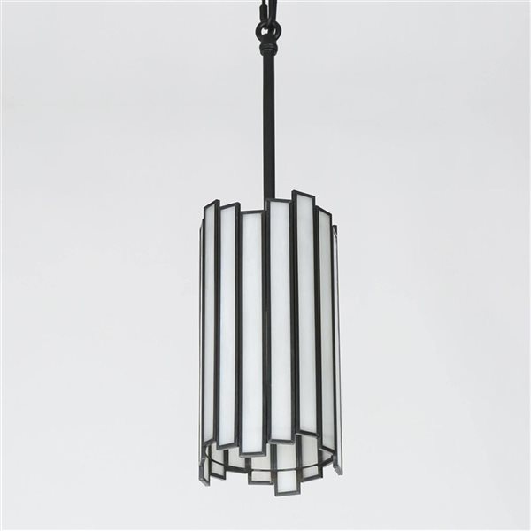 LNC Matte Black and Clear Tiffany Glass Cylinder Mini Pendant Light