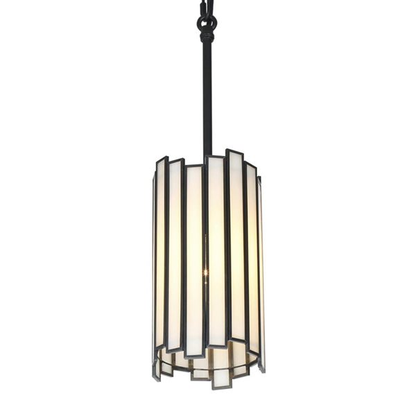 LNC Matte Black and Clear Tiffany Glass Cylinder Mini Pendant Light