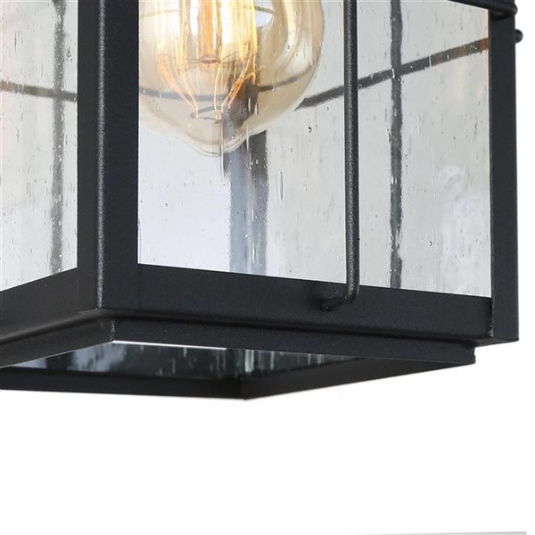 LNC 11.5-in Matte Black and Seeded Glass Modern Square LED Outdoor Pendant Light