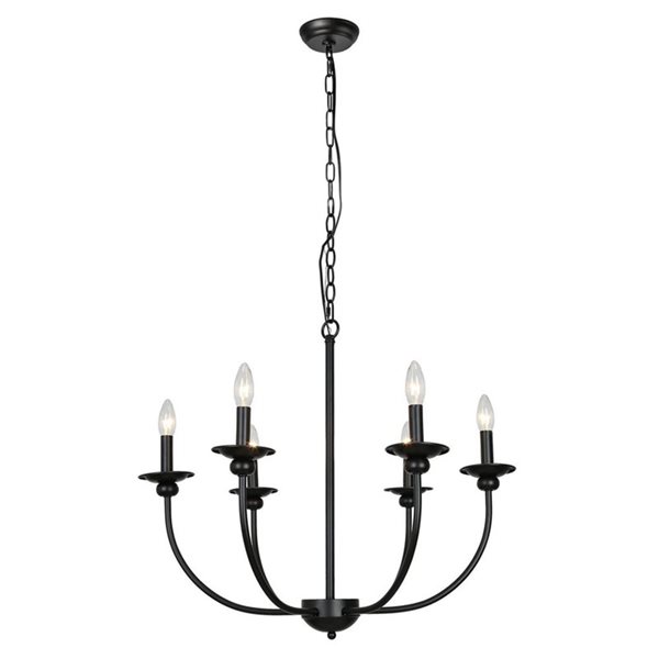 LNC Pict 6-Light Matte Black Large Candle Modern Chandelier