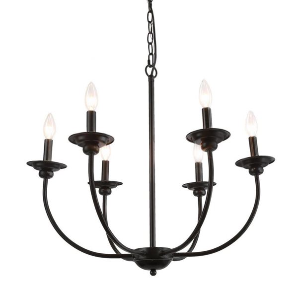 LNC Pict 6-Light Matte Black Large Candle Modern Chandelier