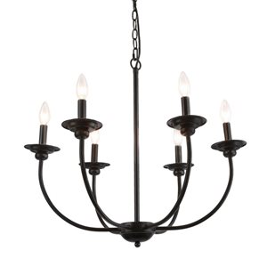 LNC Pict 6-Light Matte Black Large Candle Modern Chandelier